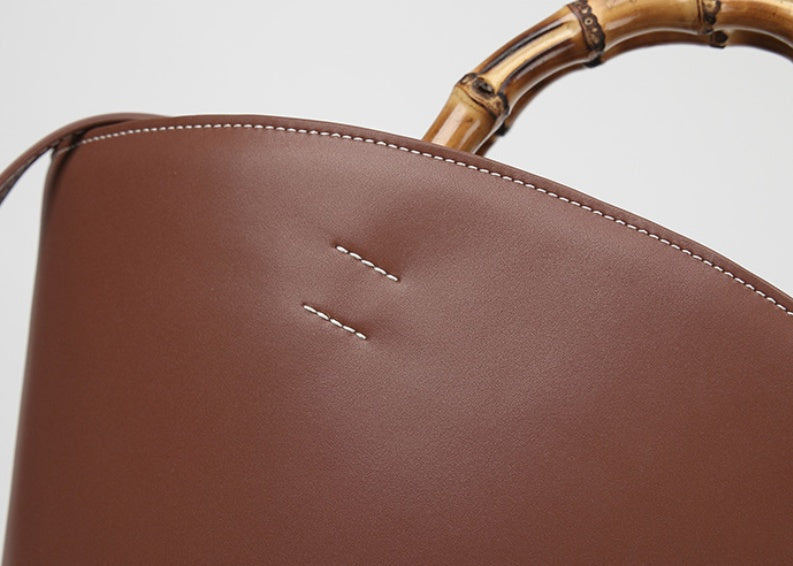 Leather Bamboo Portable hand Bag Temperament Versatile