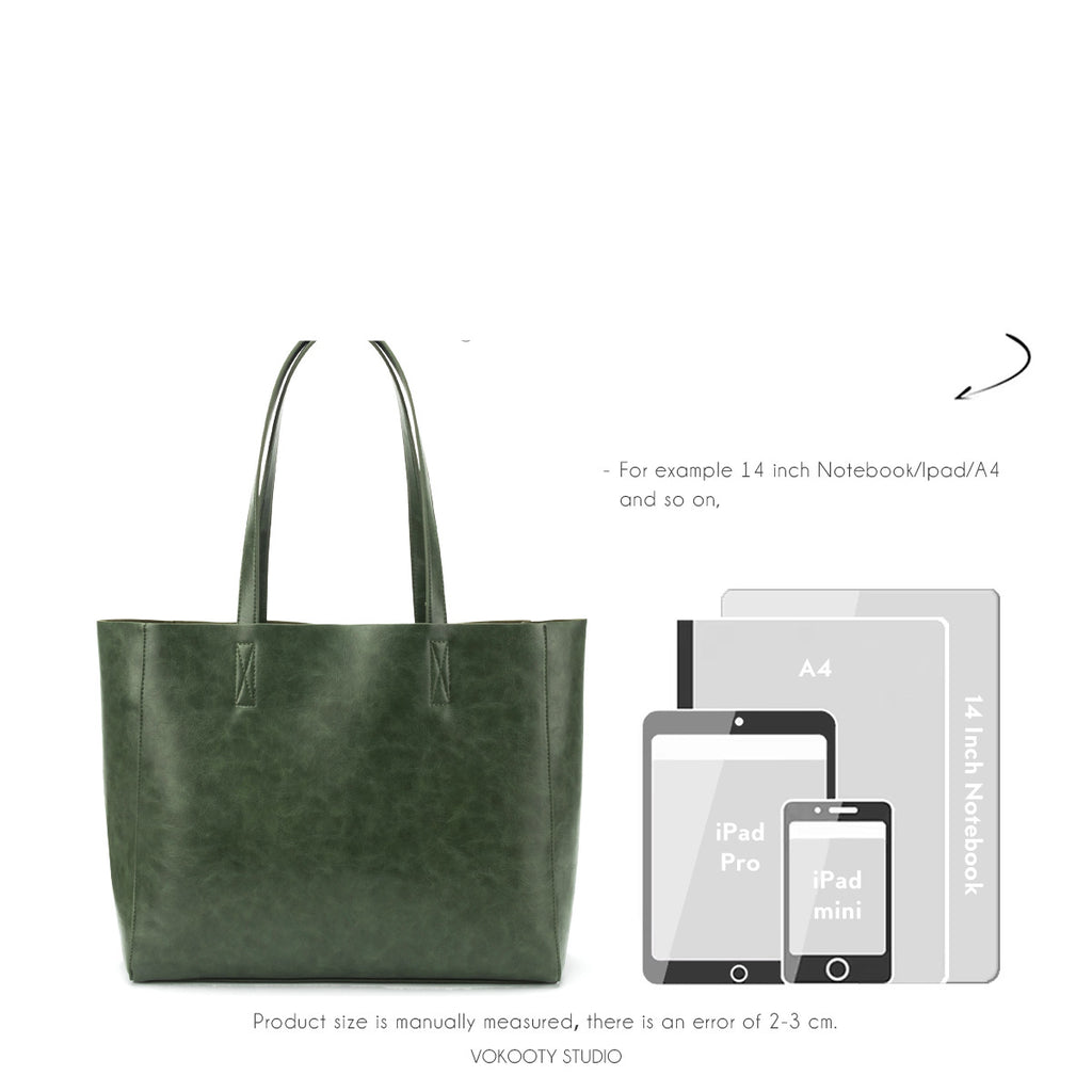 Dark Green Tote Oil Wax Soft Leather Women's Bag Retro Art