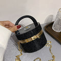 Niche Design Rhinestone Lock Bucket Chain Shoulder Messenger Bag