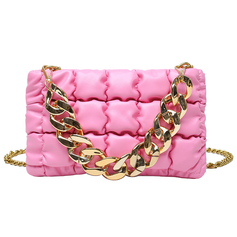 European And American Lattice Thick Chain Portable Small Square Bag