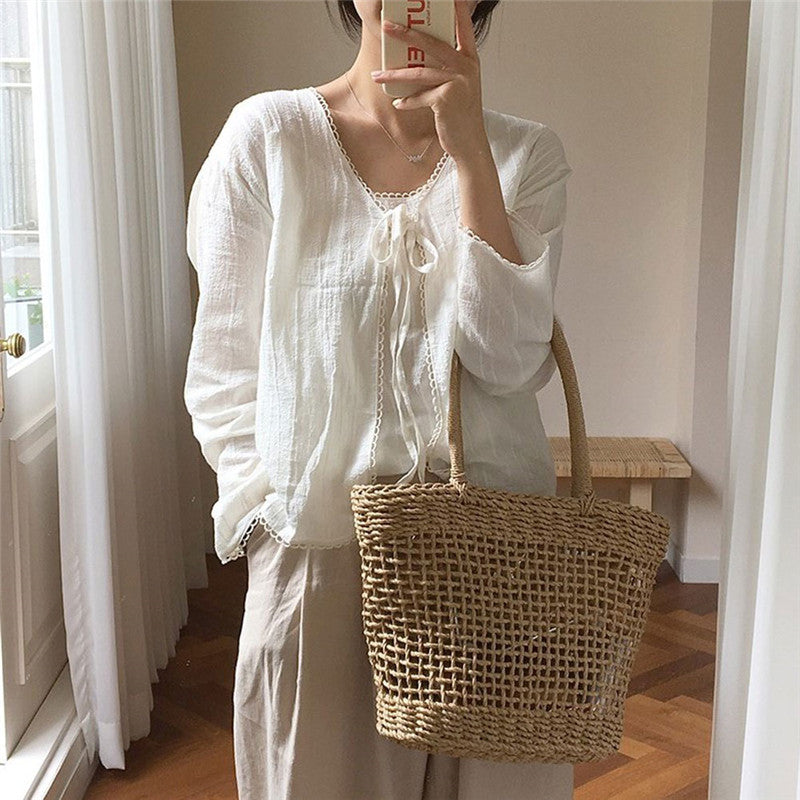 Fashion Simple Casual Hollow Straw bucket Bag