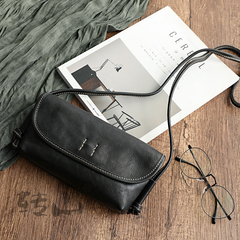 Vintage Literature Style Horizontal Soft Leather mini Bag