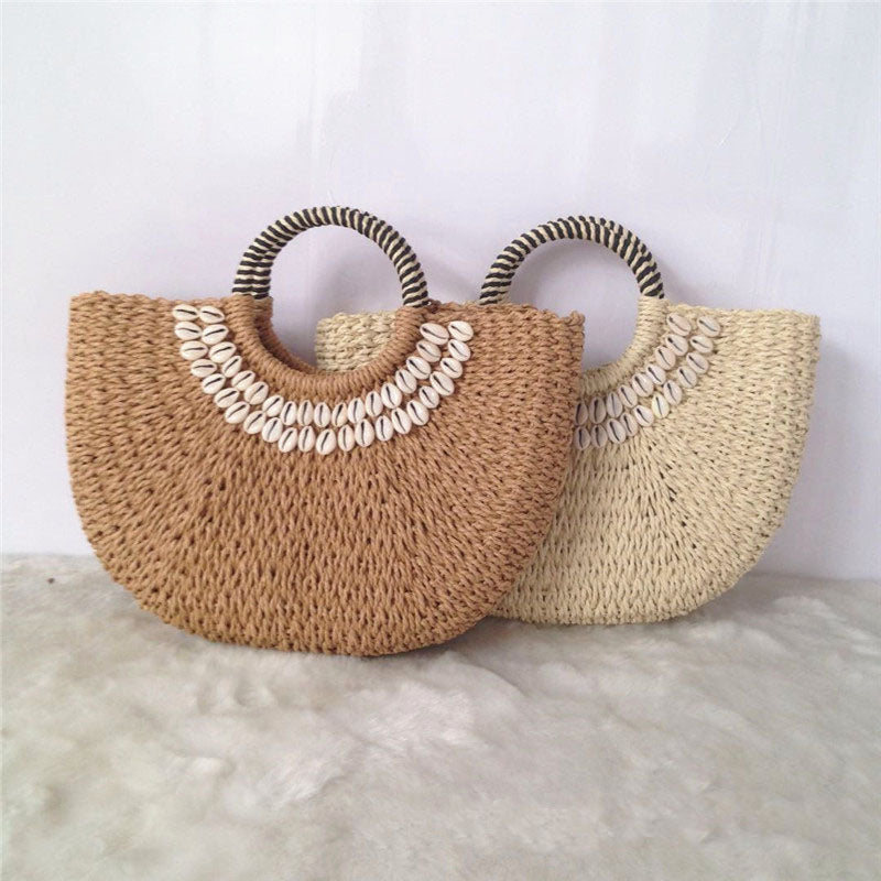 Hand-stitched shell bag round handbag