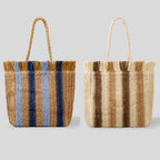 Handmade Straw Casual Commuter Tote Striped Fringe shopping Bag