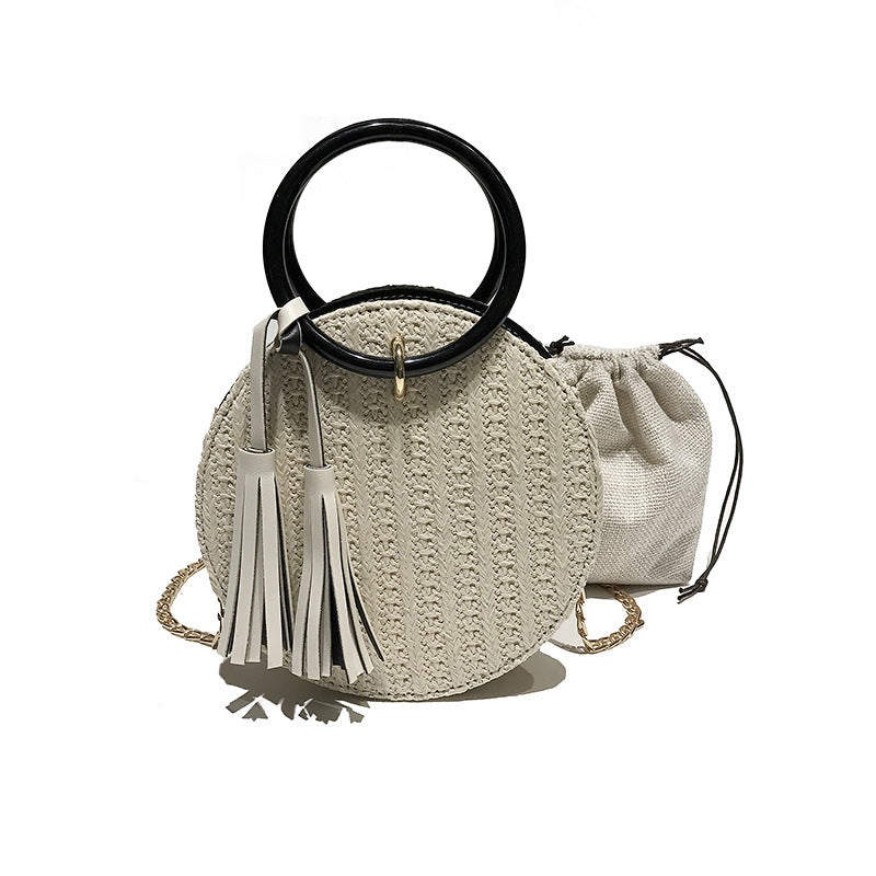 The New Small Round Bag Made Of Grass Single crossbody Bag Simple