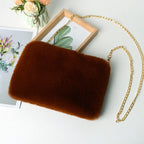 Women's Plush Briefcase Square Chain File Bag