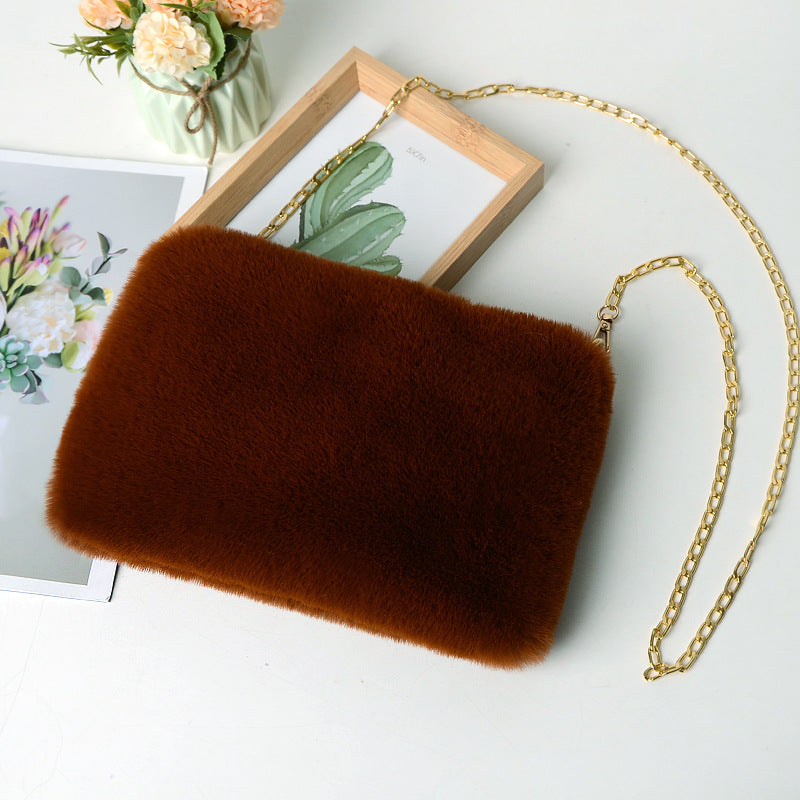 Women's Plush Briefcase Square Chain File Bag