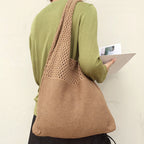 Avocado Green Knit Tote One-Shoulder Sweater shopping Bag