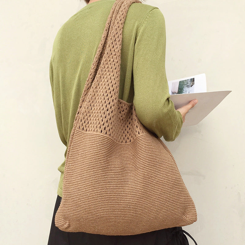 Avocado Green Knit Tote One-Shoulder Sweater shopping Bag