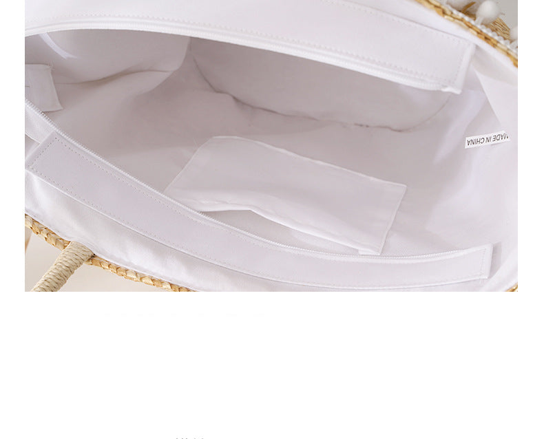 Women's Large Capacity Tote Bag Western Style One Shoulder Straw Woven