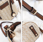 new summer women's bag hand-woven contrast color bucket straw bag cylinder handbag diagonal beach bag