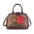 The First Layer Cowhide Bag Rose Embossed Leather Handbag Portable Shell Bag