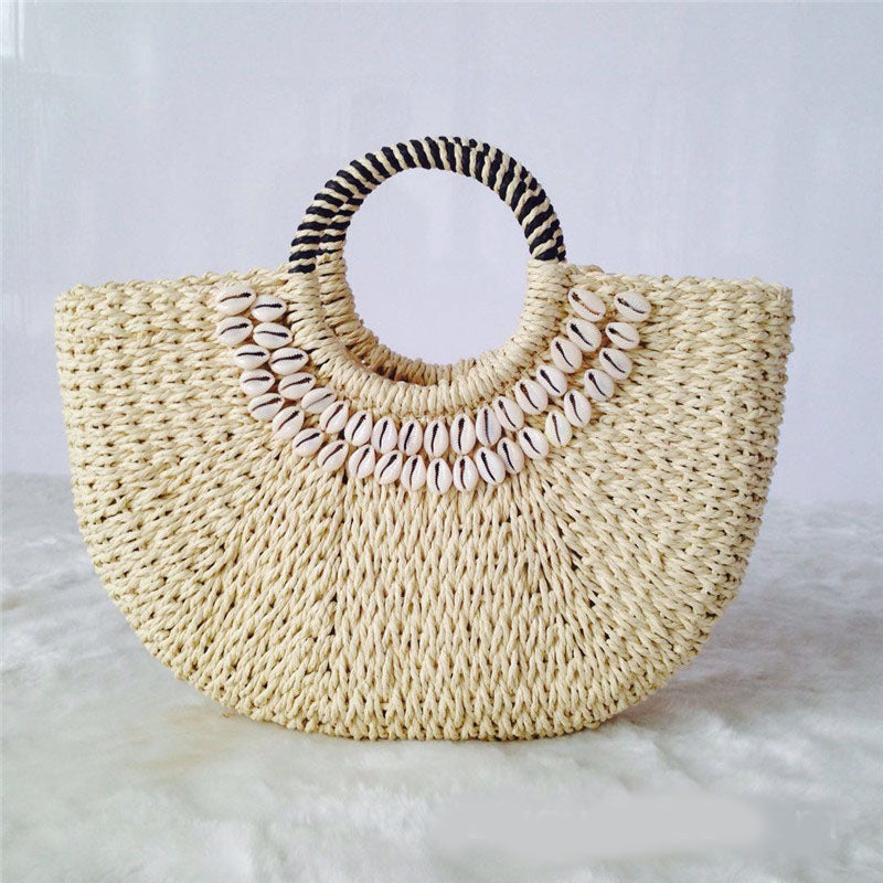 Hand-stitched shell bag round handbag