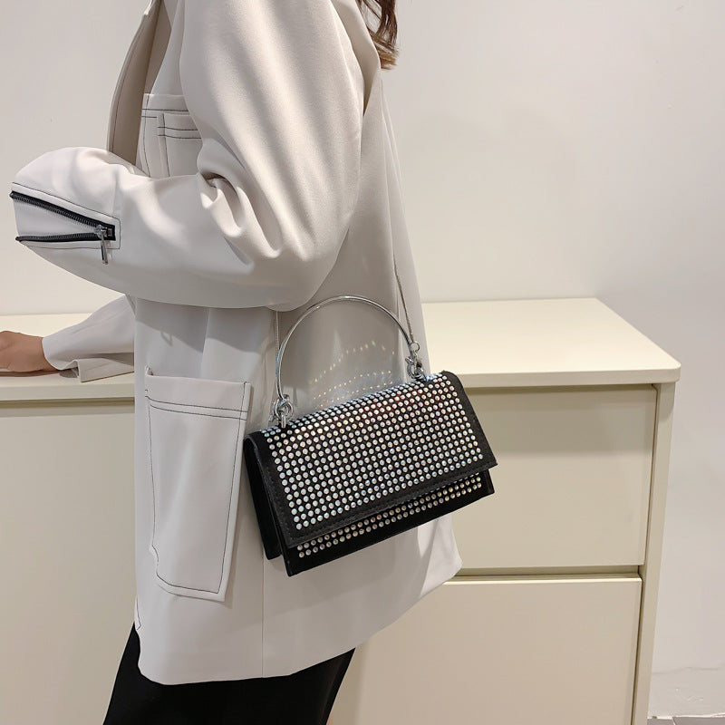 Chain Crossbody Bag Women Handbag Glitter Crystals Plain Daily Silver Black Shoulder Bag