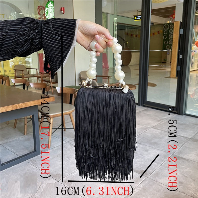 Pearl Chain Bag Fringed Small Square evening Bag