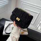 Velvet Camellia Mini Square Fat Chain One Shoulder crossbody Bag