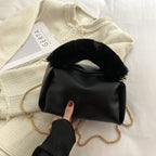 Fashion Solid Color One-shoulder Chain Plush Handbag