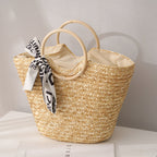 Women's Large Capacity Tote Bag Western Style One Shoulder Straw Woven