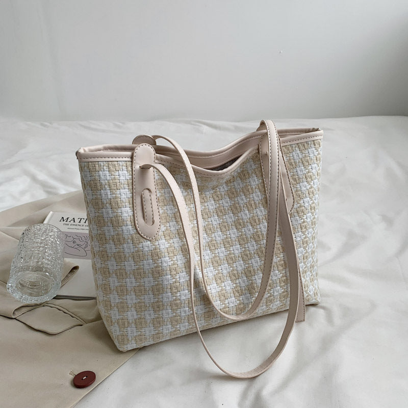 Plaid Single Shoulder Bag For Women With Large Capacity Tote