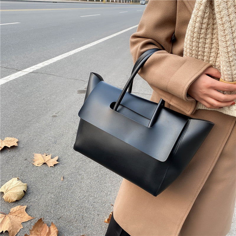 New Winter Simple Car Stitching Solid Color Tote Commuter Bag Female Western Fashion Casual One-shoulder Handbag