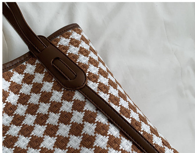 Plaid Single Shoulder Bag For Women With Large Capacity Tote