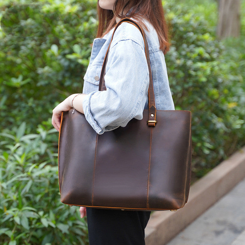 Vintage Large Capacity shoulder bag Top Layer Cowhide