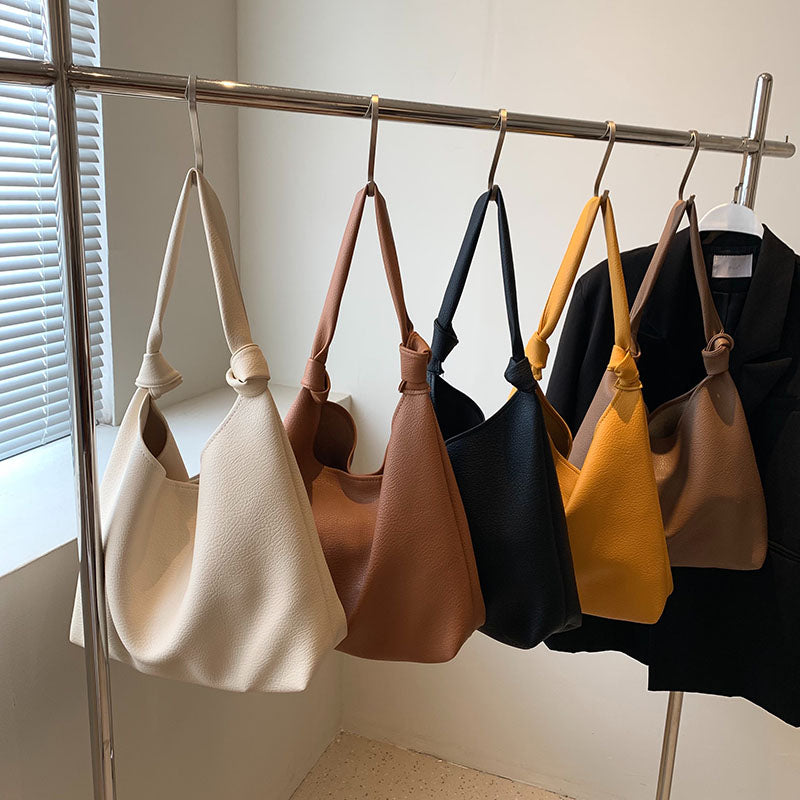 Bucket Shoulder Side Trend Simple Big Handbags PU Leather Totes