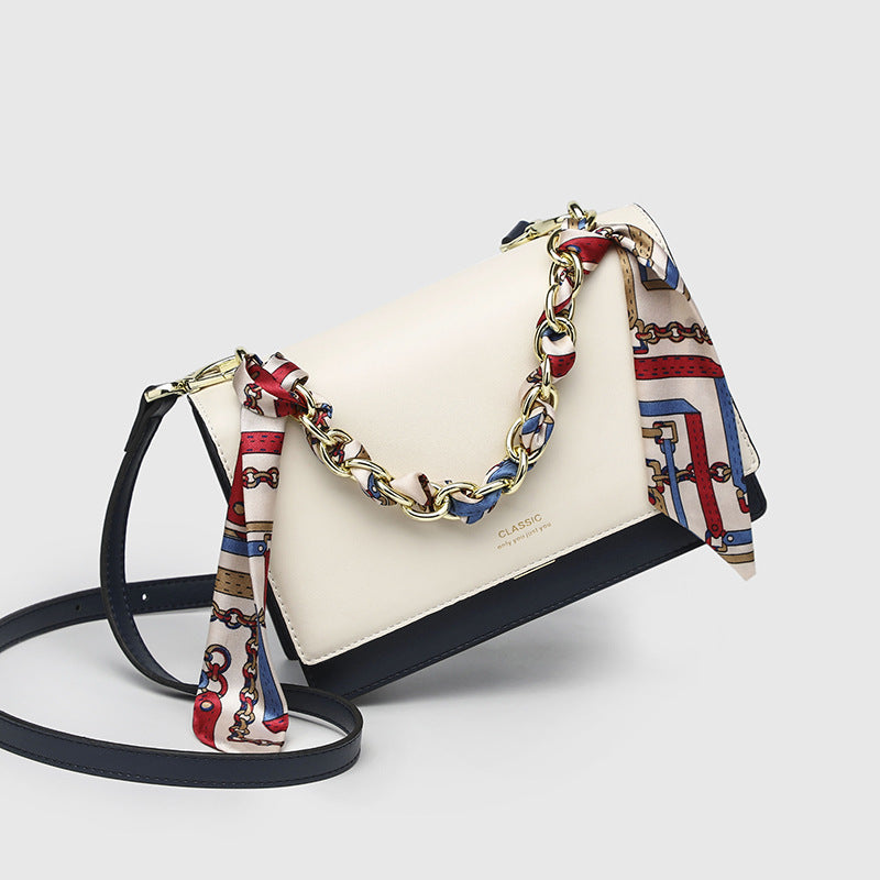 Contrast Color One Shoulder Handheld Versatile Leather handbag Small Square Bag
