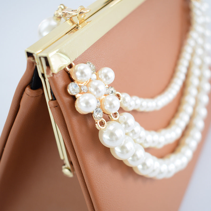 European And American Pearl Chain handBag Sheepskin Pattern
