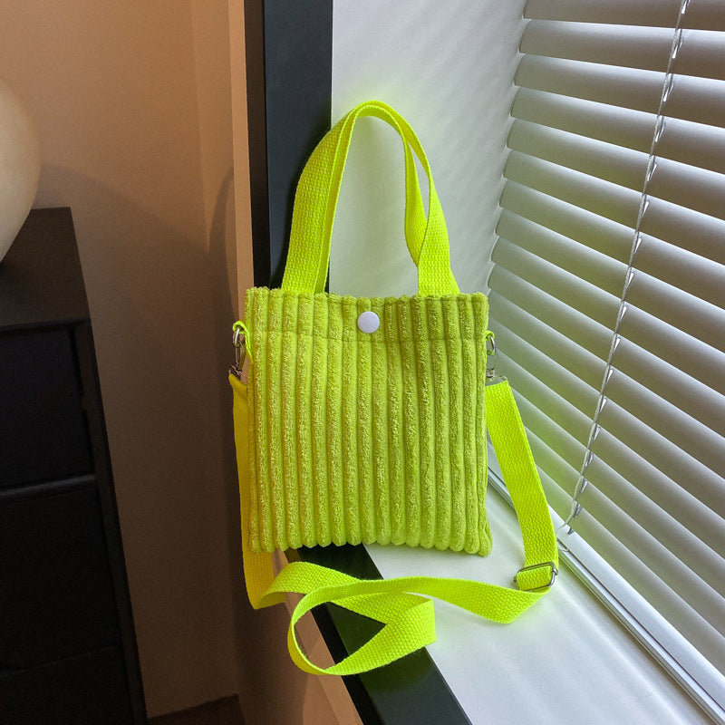 Single Shoulder Crossbody Solid Color Corduroy Simple Bag