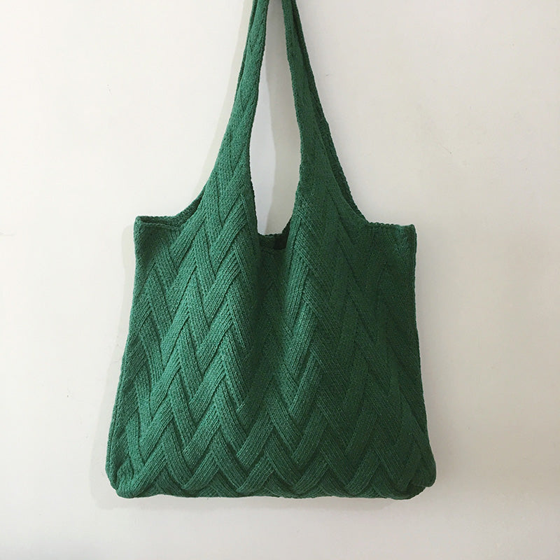 Avocado Green Knit Tote One-Shoulder Sweater shopping Bag