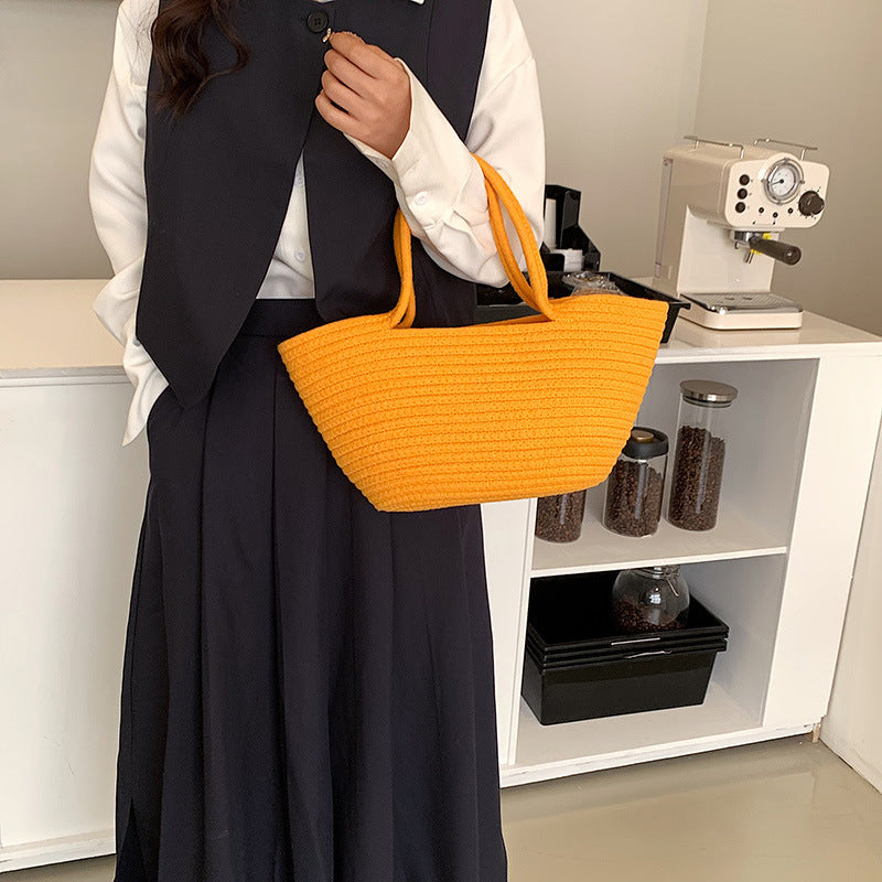 Cotton Woven One hand Portable Large Capacity Bucket Women's Bag