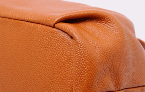 Women's portable diagonal cross-body sling bucket top layer cowhide leather handbag