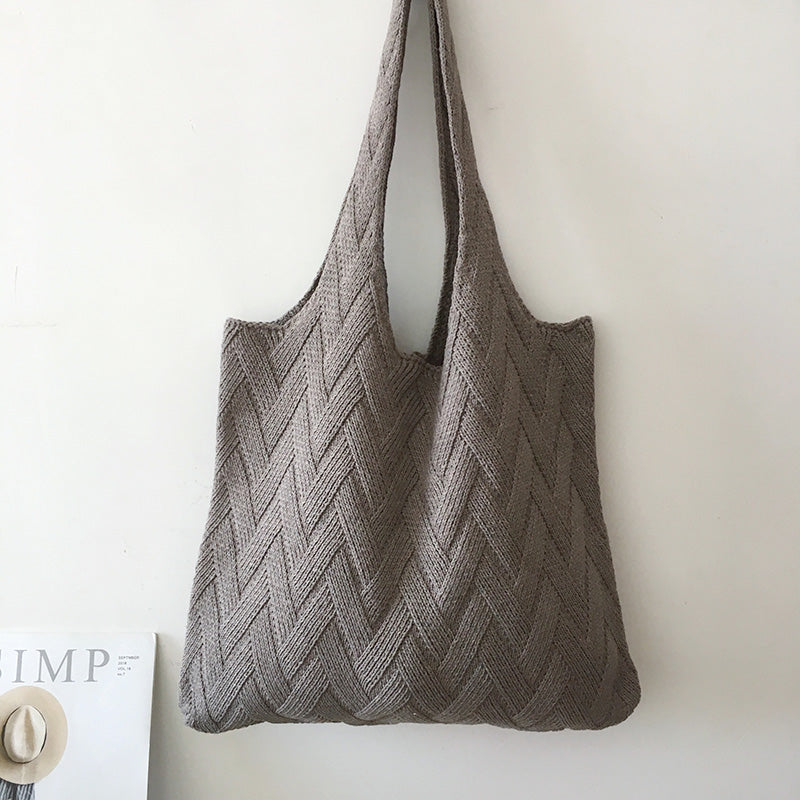 Avocado Green Knit Tote One-Shoulder Sweater shopping Bag