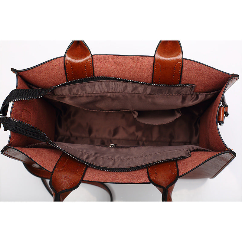 8 new color fashion handbag bag retro all-match single shoulder bag simple oil wax portable Tote Bag