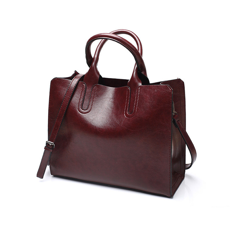8 new color fashion handbag bag retro all-match single shoulder bag simple oil wax portable Tote Bag