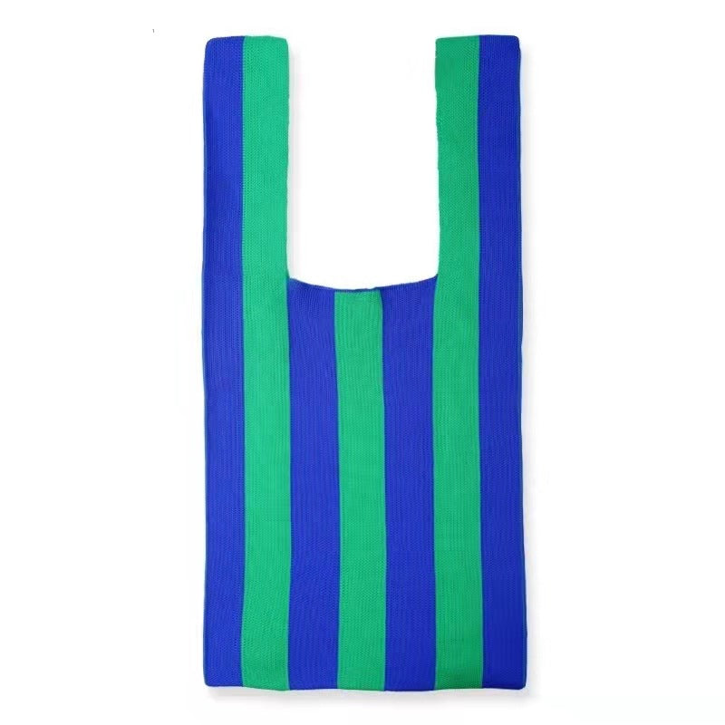 Color Stripe Checkerboard Knitted Shopping Bag Handbag