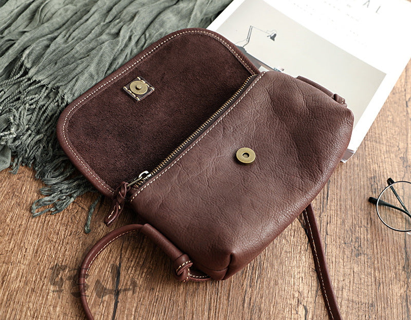 Vintage Literature Style Horizontal Soft Leather mini Bag