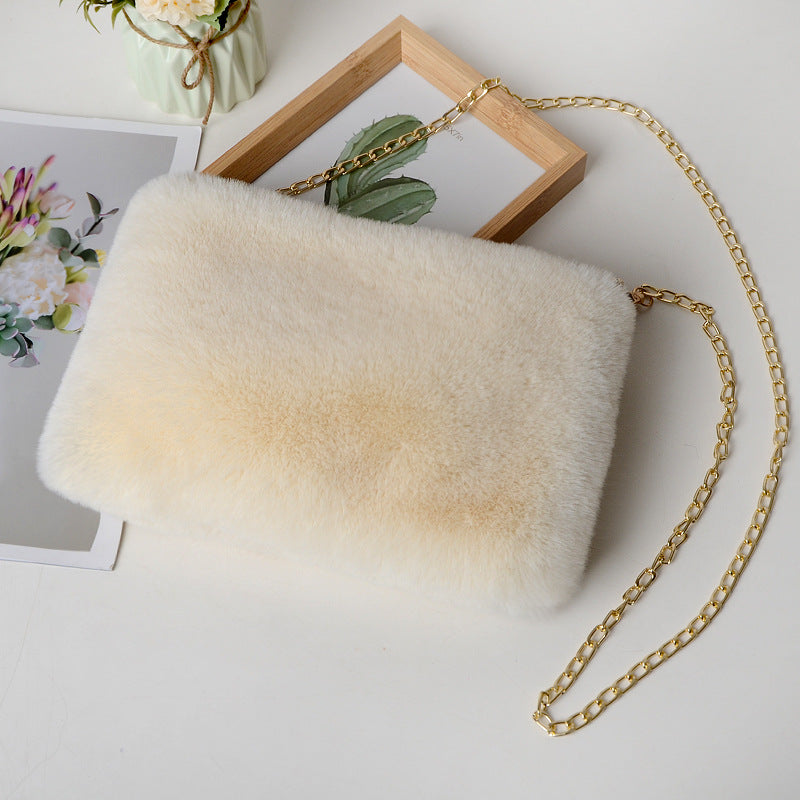 Women's Plush Briefcase Square Chain File Bag