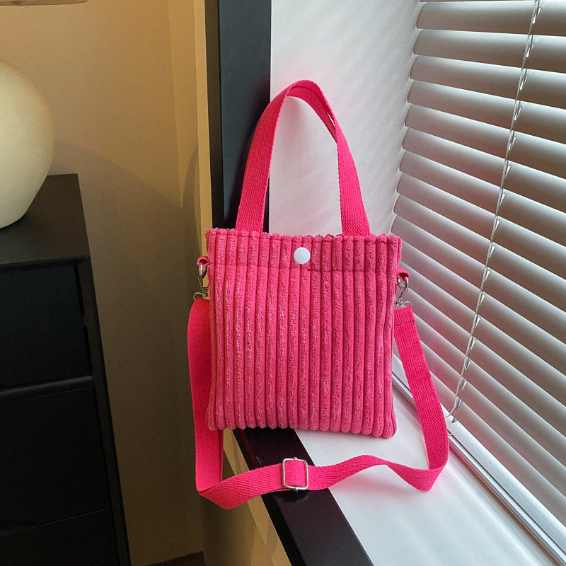 Single Shoulder Crossbody Solid Color Corduroy Simple Bag