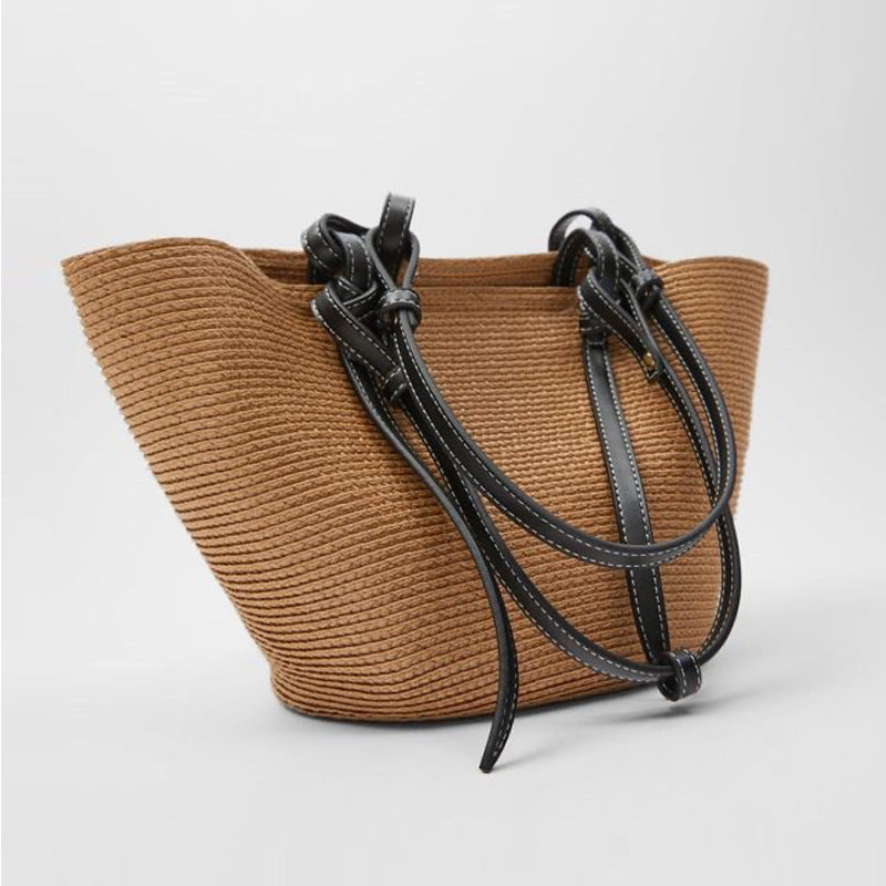 New Straw Color-blocking Basket Large Capacity Handwoven Bag