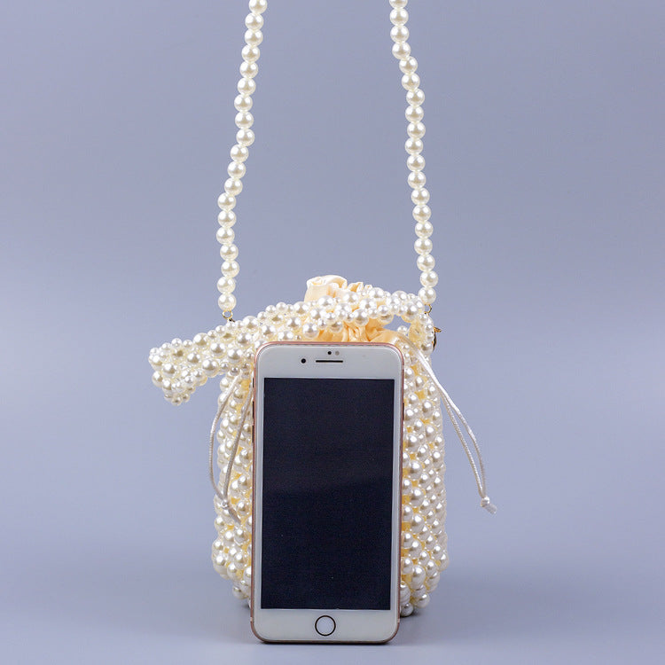 Women's Hand-woven Pearl Bucket Handbag