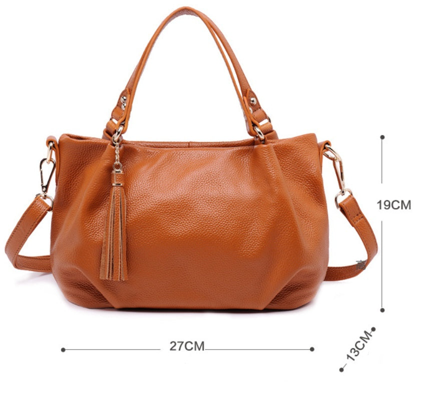 Women's portable diagonal cross-body sling bucket top layer cowhide leather handbag