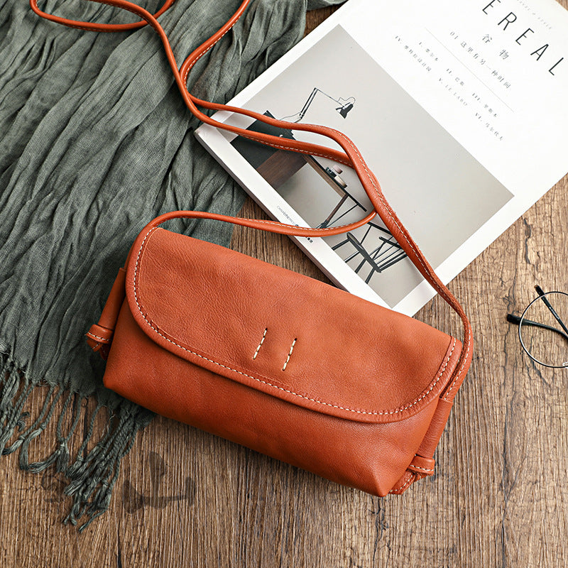 Vintage Literature Style Horizontal Soft Leather mini Bag