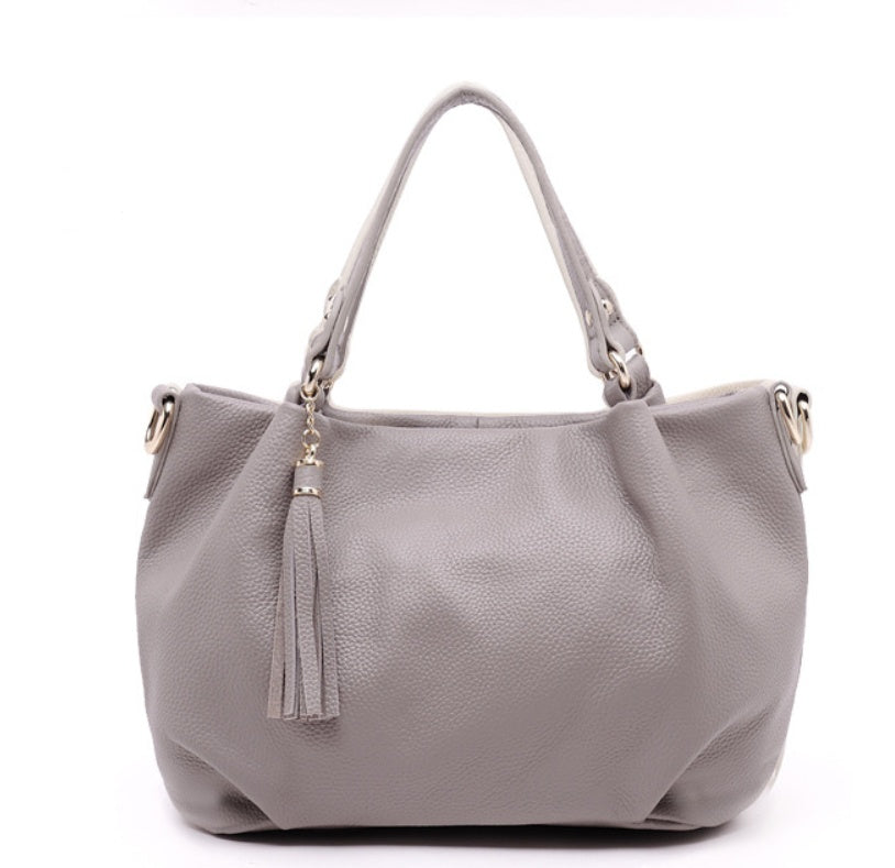 Women's portable diagonal cross-body sling bucket top layer cowhide leather handbag