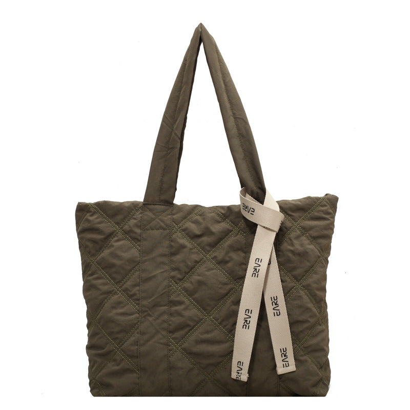 Women's Winter New Silk Scarf Rhombus Large-capacity Padded Shoulder Bag