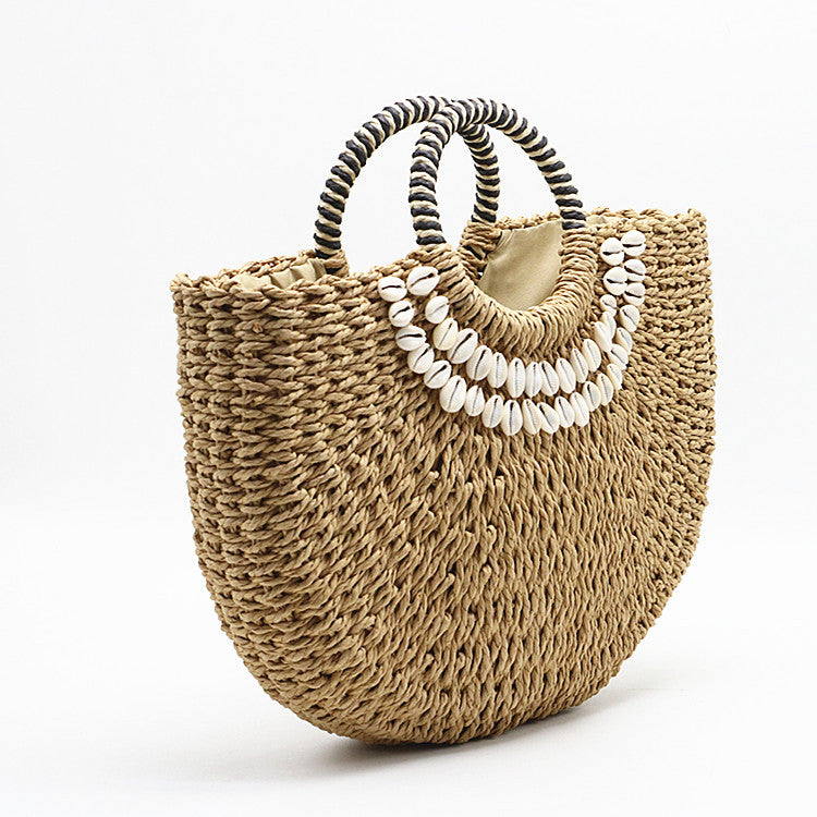 Hand-stitched shell bag round handbag