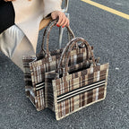 Stylish Canvas Check One Shoulder Tote handBag