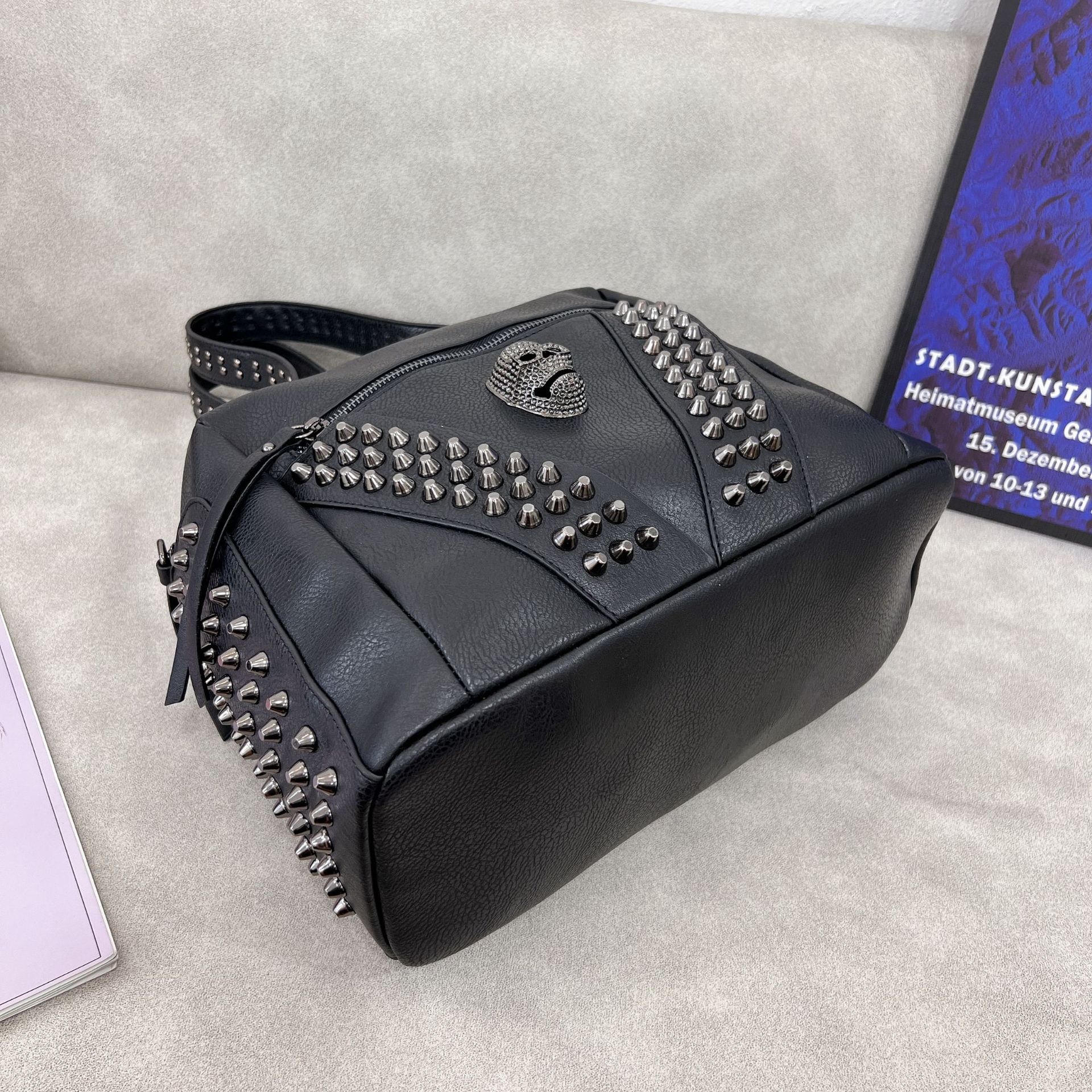 Solid Color Large Horizontal Square Rivet Bag