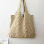 Avocado Green Knit Tote One-Shoulder Sweater shopping Bag
